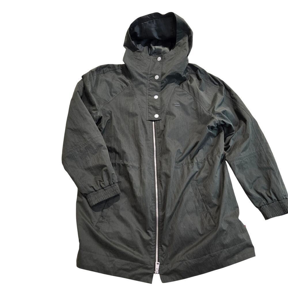 Levi Strauss Green Hooded Jacket Windbreaker Women's Full-zip Cinch Waist Sz XL